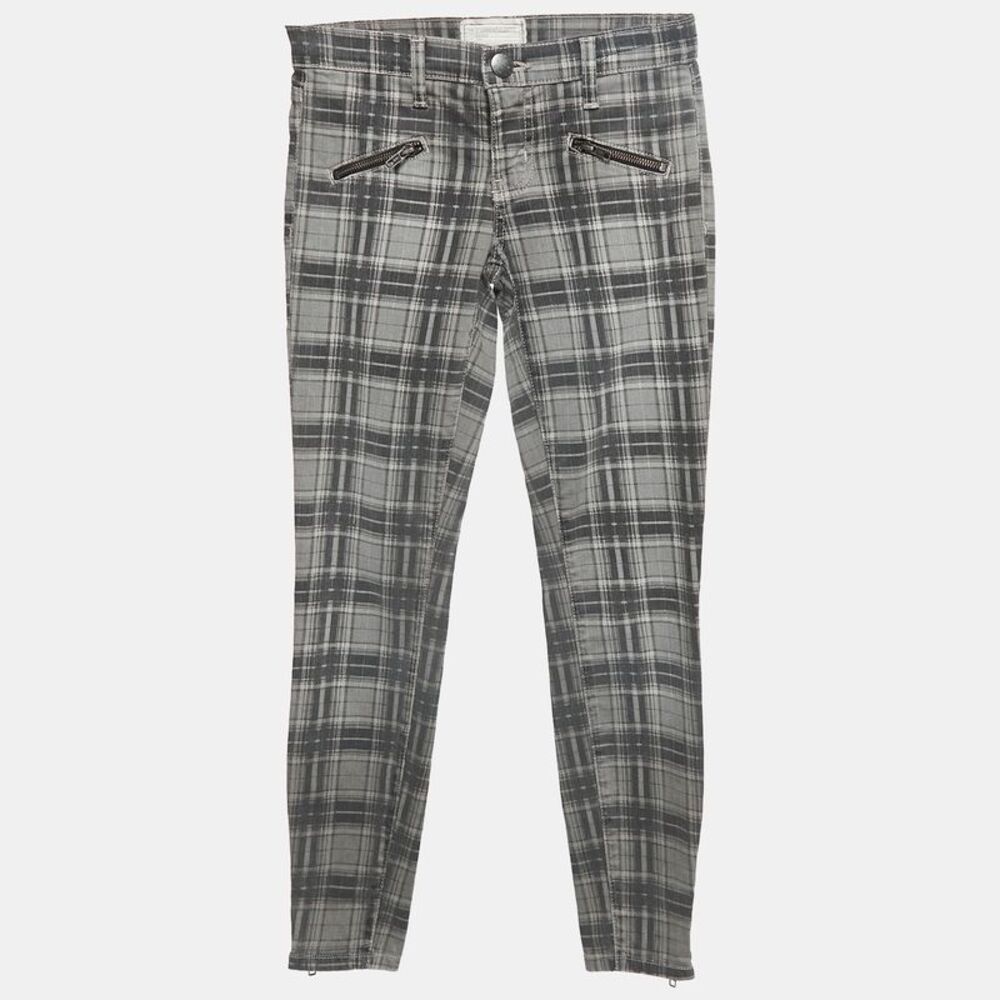 Current Elliot Grey Plaid Cotton Soho Zip Stiletto Pants S Waist 24"